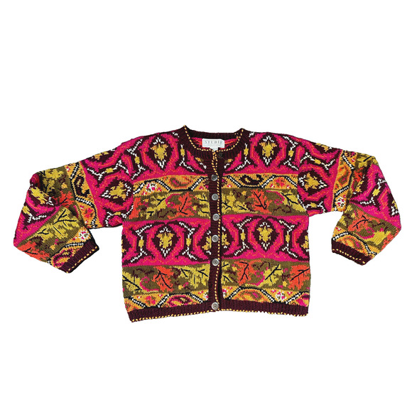 Michelle Stuart Studio VTG Cardigan Sweater Fall‎ Boho Retro Granmacore ~ M - Picture 2 of 4